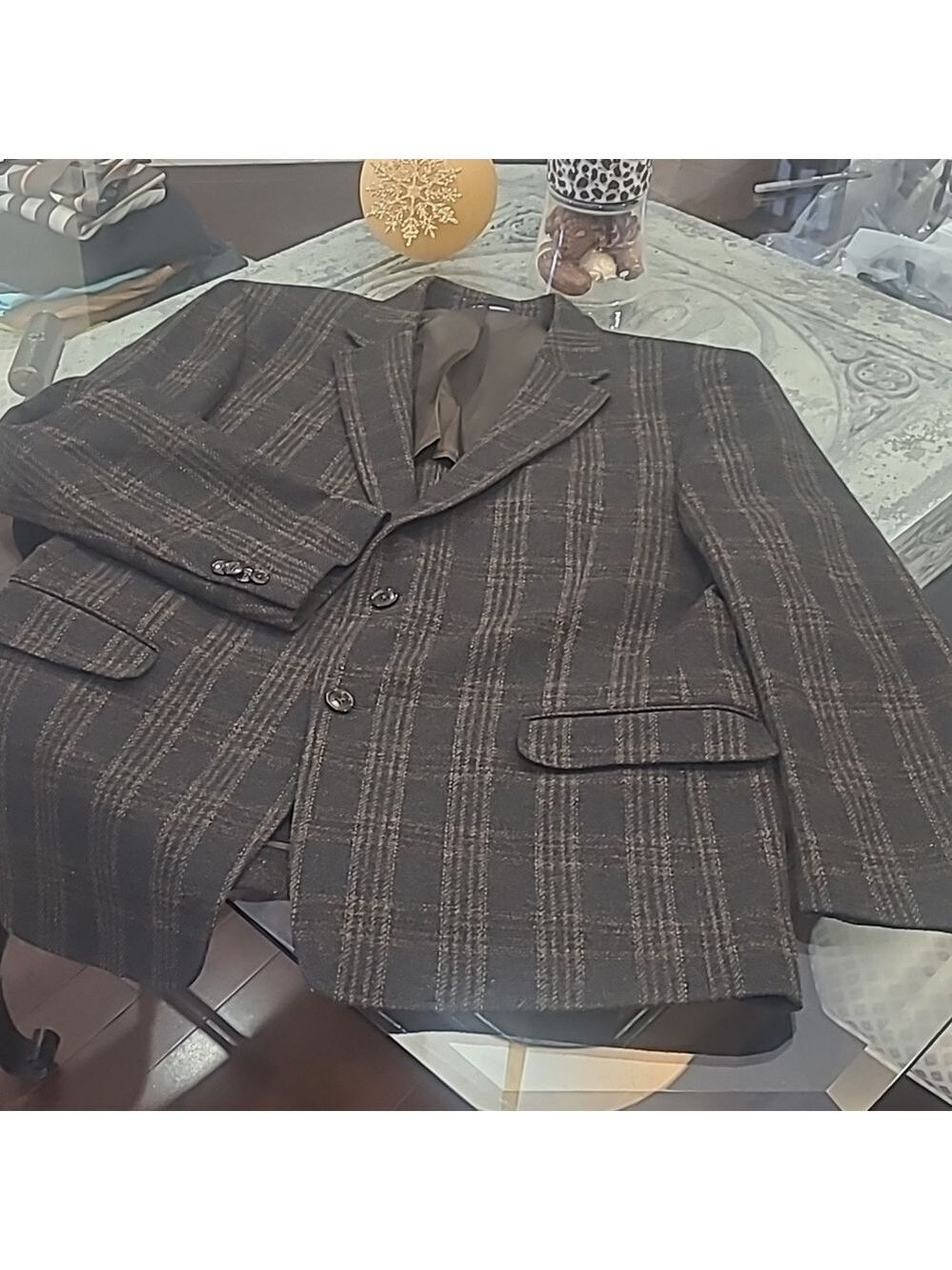TOMMY HILFIGER MEN'S CHECKERED 100% WOOL THICK Coat 46R like new